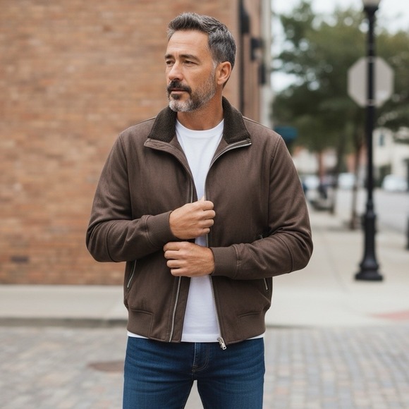 Robert Graham Other - Robert Graham Vegan Faux Suede Dark Brown Full Zip Bomber Jacket RG-51 Men Small